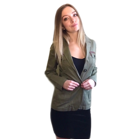 Y2K Michael Kors army olive green brown blazer cargo utility jacket coat pockets - Picture 4 of 4